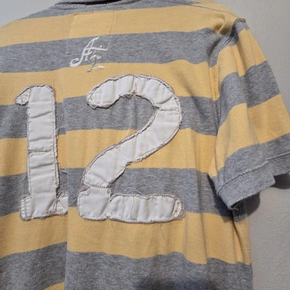 Vtg 90s Y2K American Eagle Polo Shirt Mens XL Yellow Stripes Patch Preppy Grunge - Picture 8 of 14